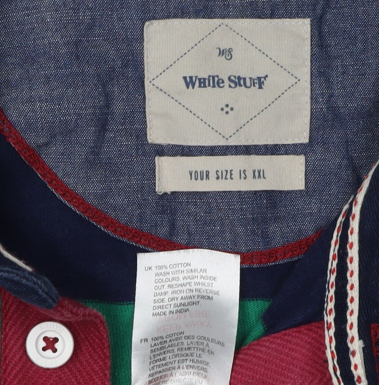 White Stuff Men's Green Striped Polo Shirt XL