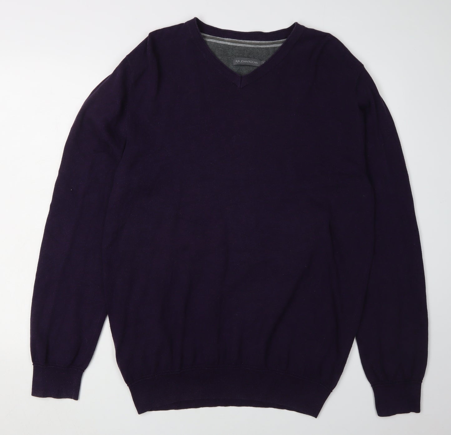 Debenhams Men's Purple V-Neck Pullover Jumper, Size L
