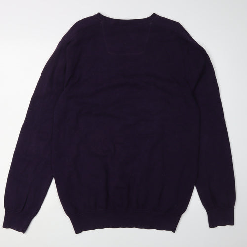Debenhams Men's Purple V-Neck Pullover Jumper, Size L