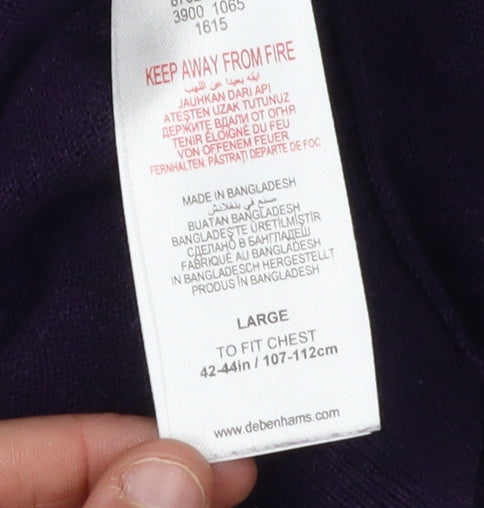 Debenhams Men's Purple V-Neck Pullover Jumper, Size L