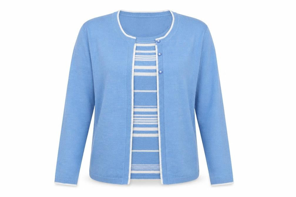 Front view of Honor Millburn Blue Women's Cardigan, M, Lightweight Knit