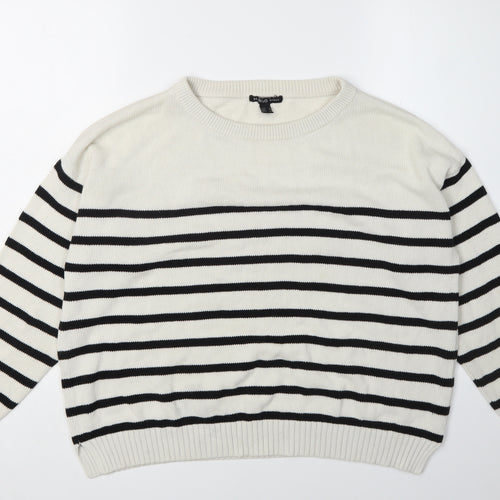 Mango Women's White Striped Pullover Jumper Size 12