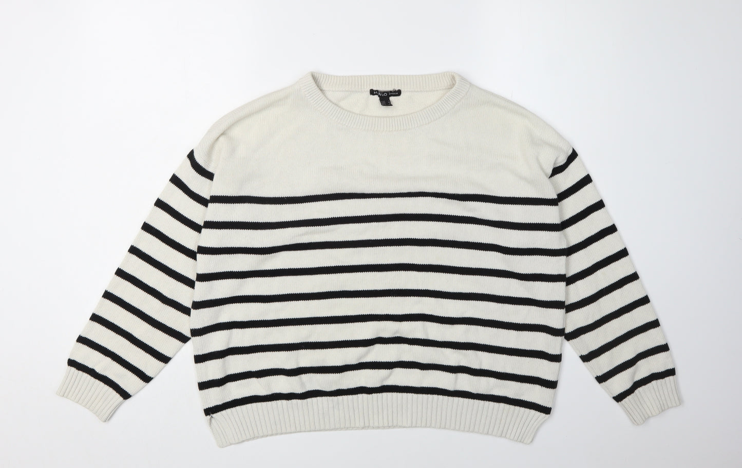 Mango Women's White Striped Pullover Jumper Size 12