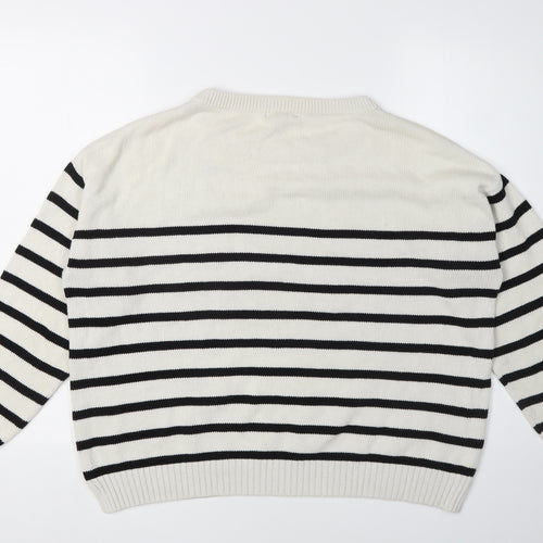 Mango Women's White Striped Pullover Jumper Size 12