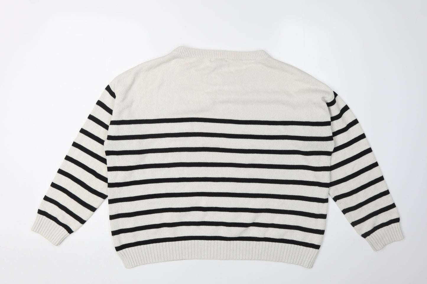 Mango Women's White Striped Pullover Jumper Size 12