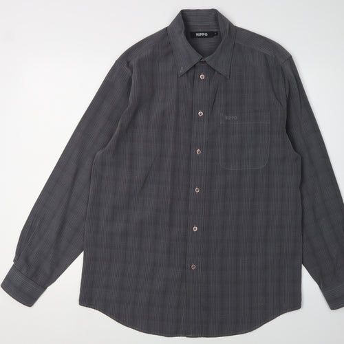 HIPPO Men's Grey Checked Long Sleeve Shirt, Size S