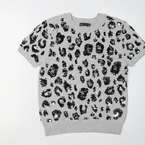 Marks and Spencer Women's Grey Sequin Animal Print Jumper