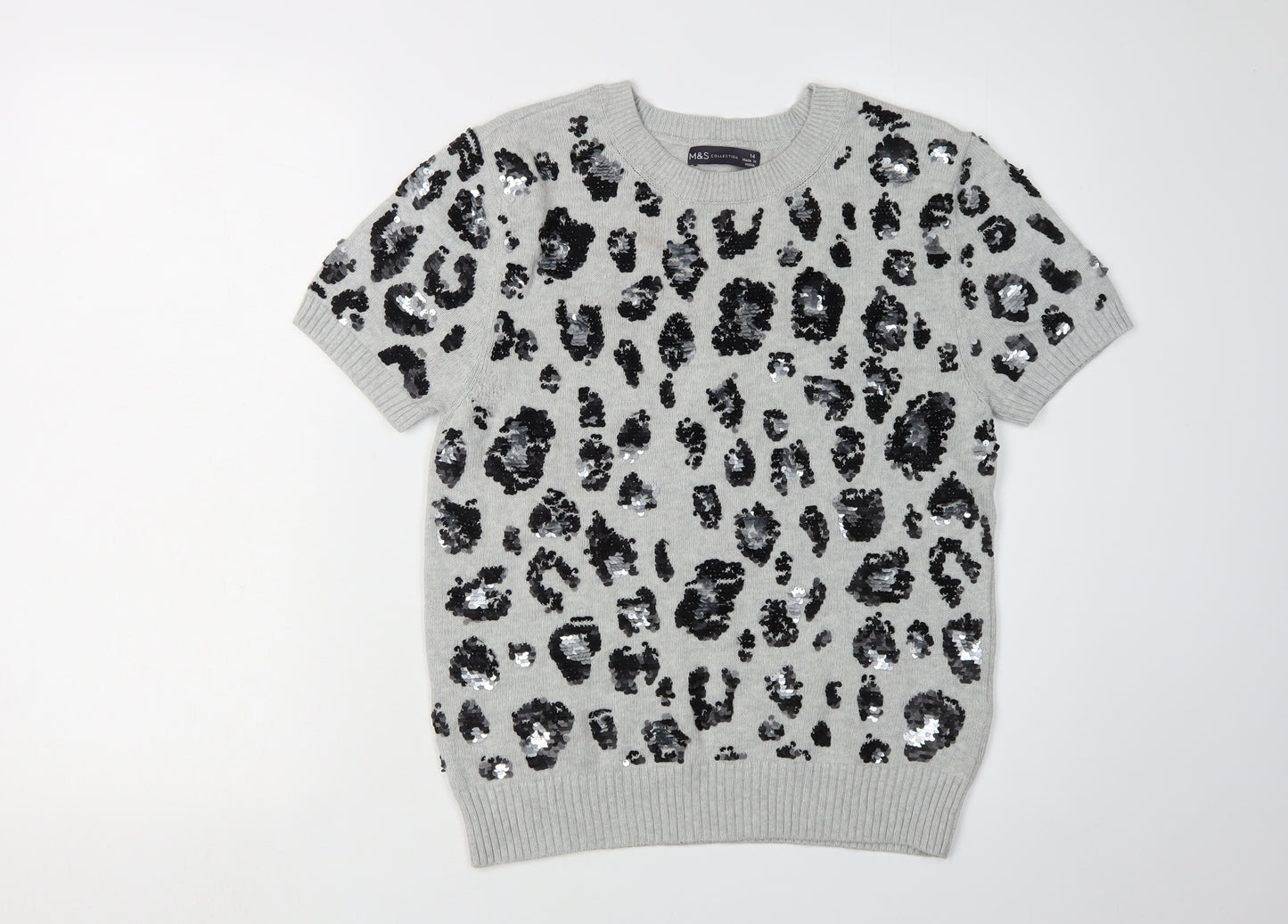 Marks and Spencer Women's Grey Sequin Animal Print Jumper