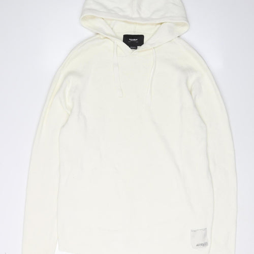 Pull & Bear Men's Ivory Hooded Pullover Jumper M