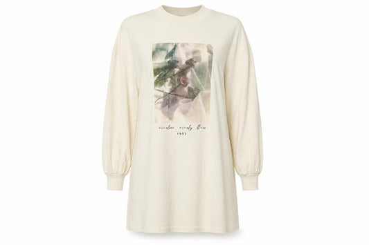 Front view of ASOS DESIGN Women's Ivory Graphic T-Shirt Dress, size 8