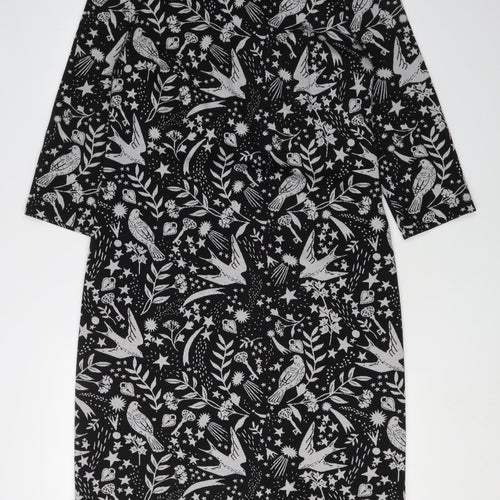 Boden Women's Black 3/4 Sleeve Animal Print Shift Dress