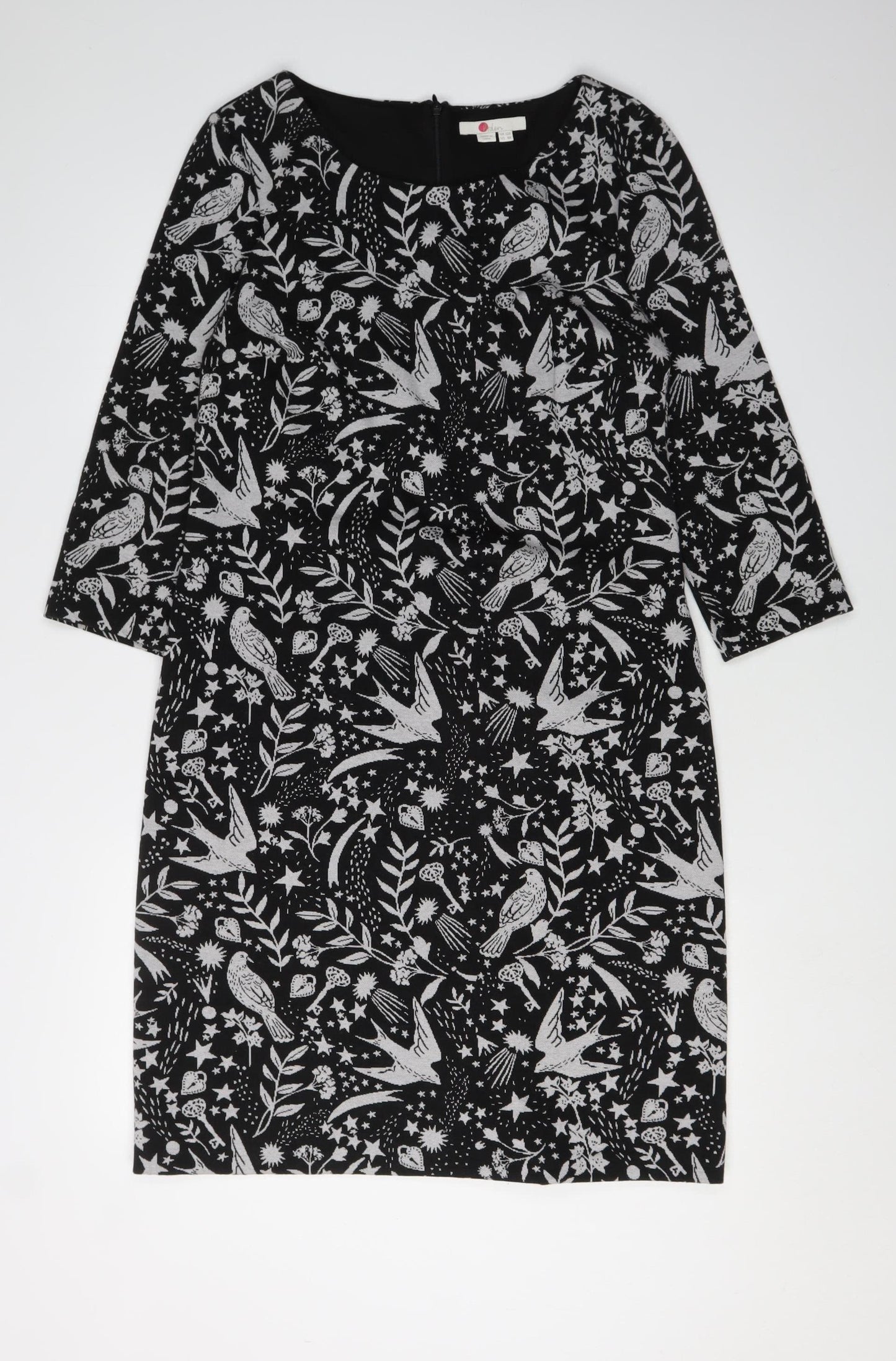 Boden Women's Black 3/4 Sleeve Animal Print Shift Dress