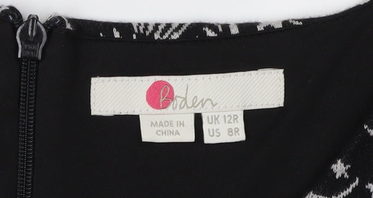 Boden Women's Black 3/4 Sleeve Animal Print Shift Dress