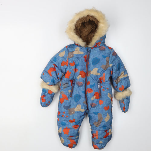 M&S Unisex Baby Blue Snowsuit 3-6 Months Camouflage Hooded