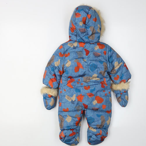 M&S Unisex Baby Blue Snowsuit 3-6 Months Camouflage Hooded
