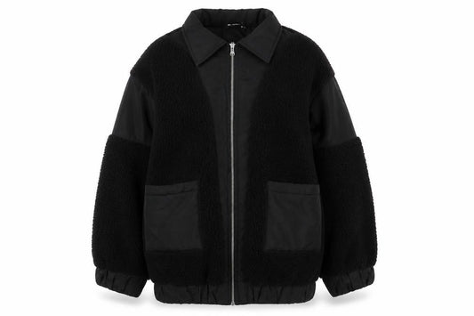 Front view of PRETTYLITTLETHING Women's Black Fleece Jacket, size 12