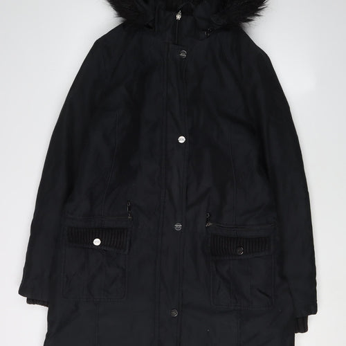 Per Una Women's Black Parka Coat M Hooded