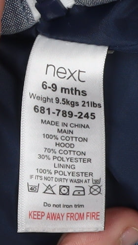 Next Baby Unisex Puffer Jacket Blue Grey 6-9 Months
