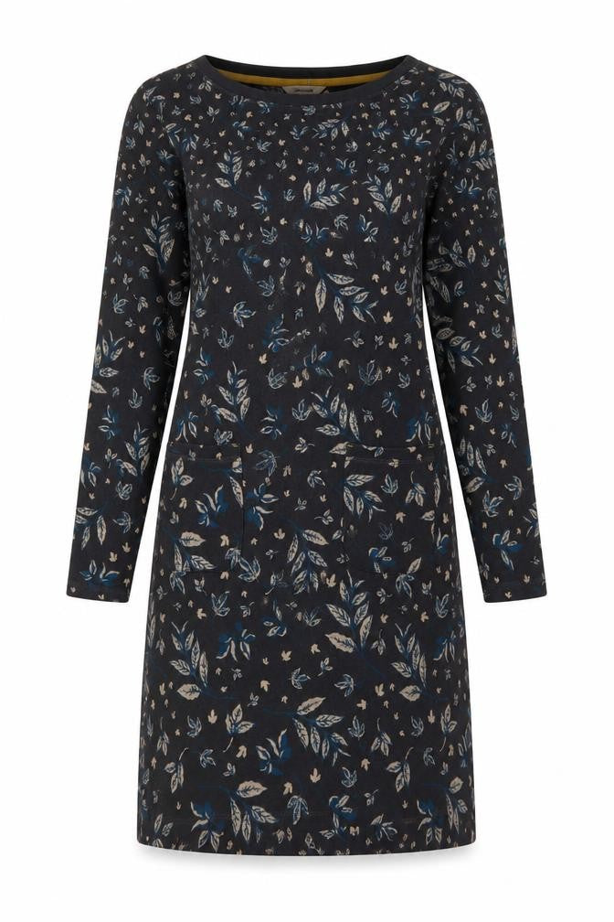 Front view of White Stuff Women’s Black Floral Shift Dress, size UK 10