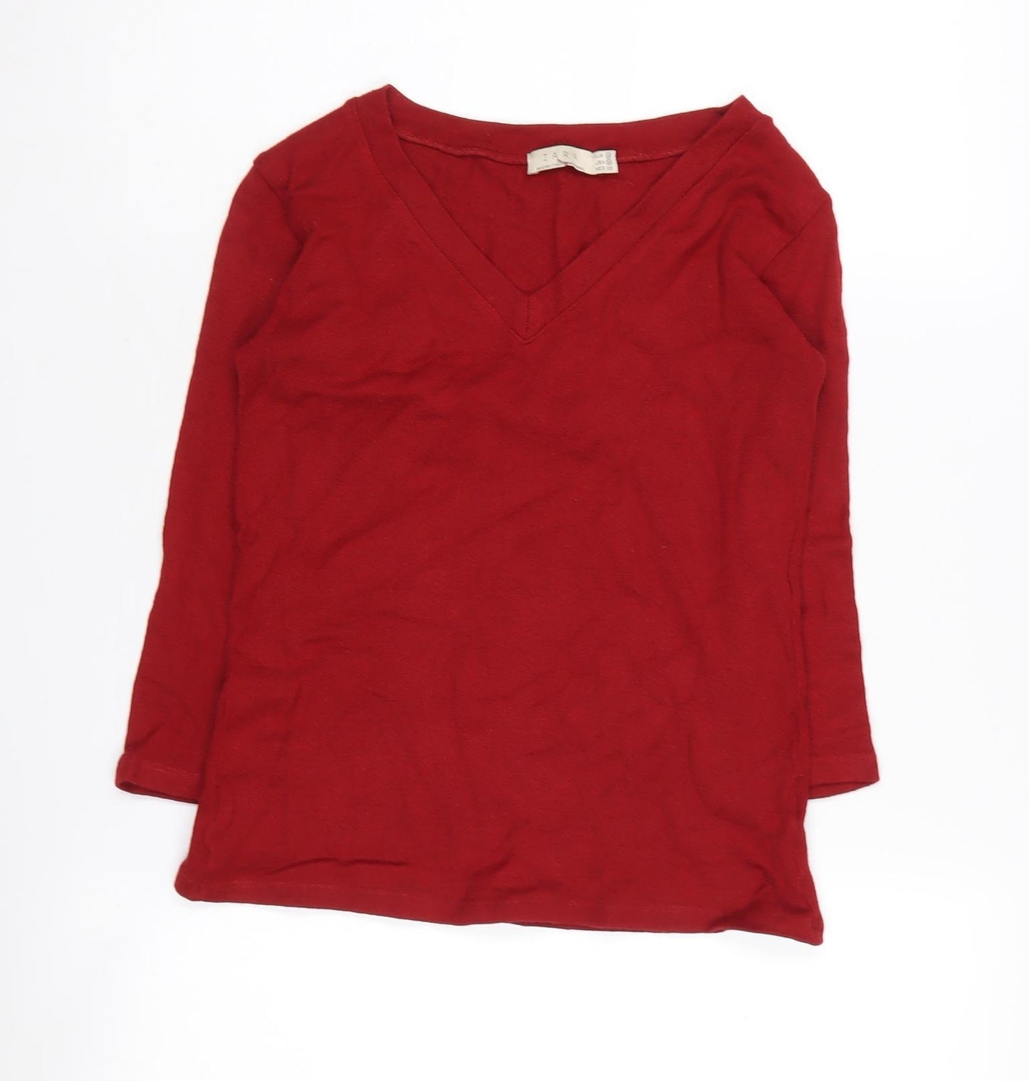 Zara Women's Red V-Neck Cotton Pullover Jumper Size 12