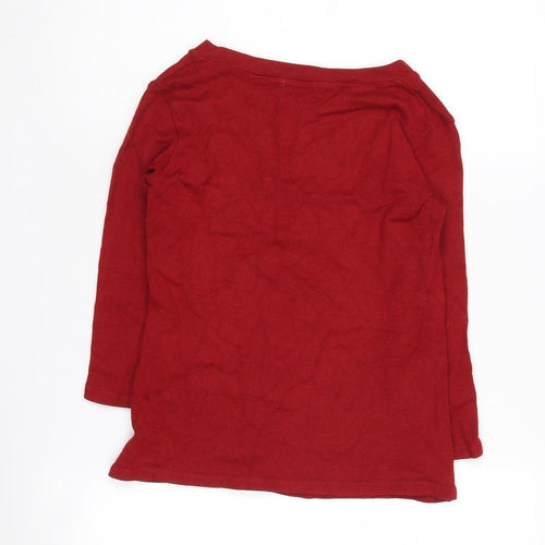 Zara Women's Red V-Neck Cotton Pullover Jumper Size 12