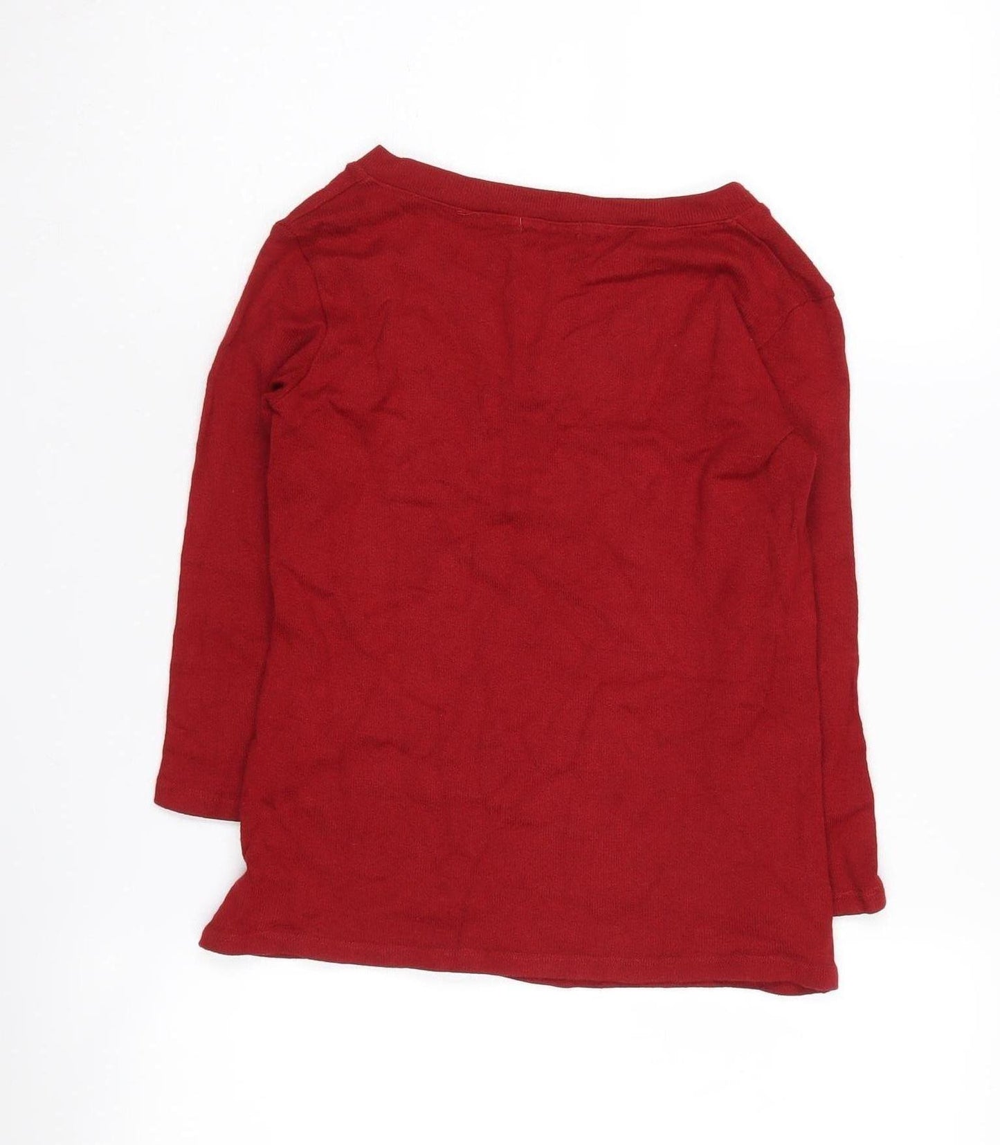 Zara Women's Red V-Neck Cotton Pullover Jumper Size 12