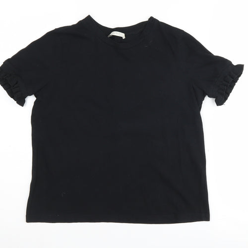 Zara Women's Black Ruffle Sleeve T-Shirt, Medium