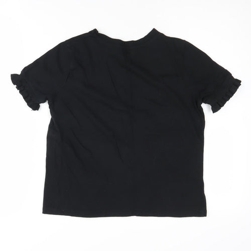 Zara Women's Black Ruffle Sleeve T-Shirt, Medium
