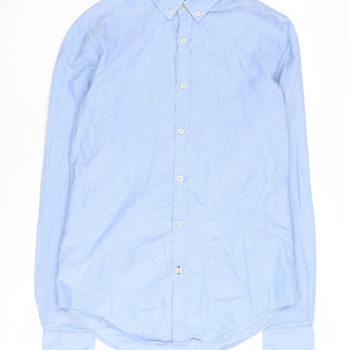 Zara Men's Blue Slim Fit Button-Up Shirt, Size S