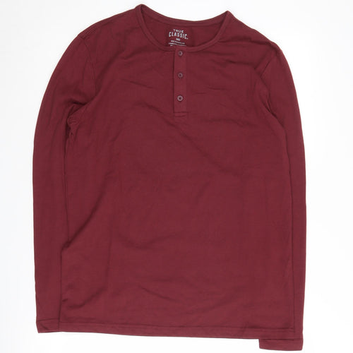 True Classic Men's Red Long Sleeve Henley T-Shirt S