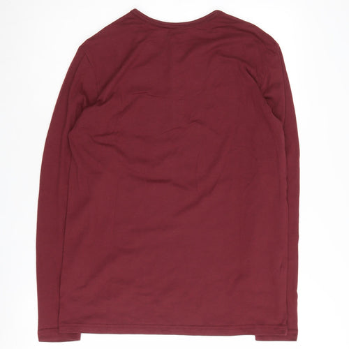True Classic Men's Red Long Sleeve Henley T-Shirt S