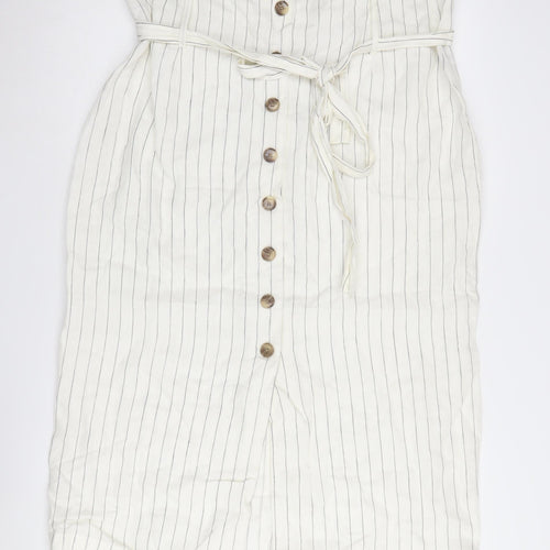 Forever 21 Women's Ivory Striped Midi Pencil Skirt