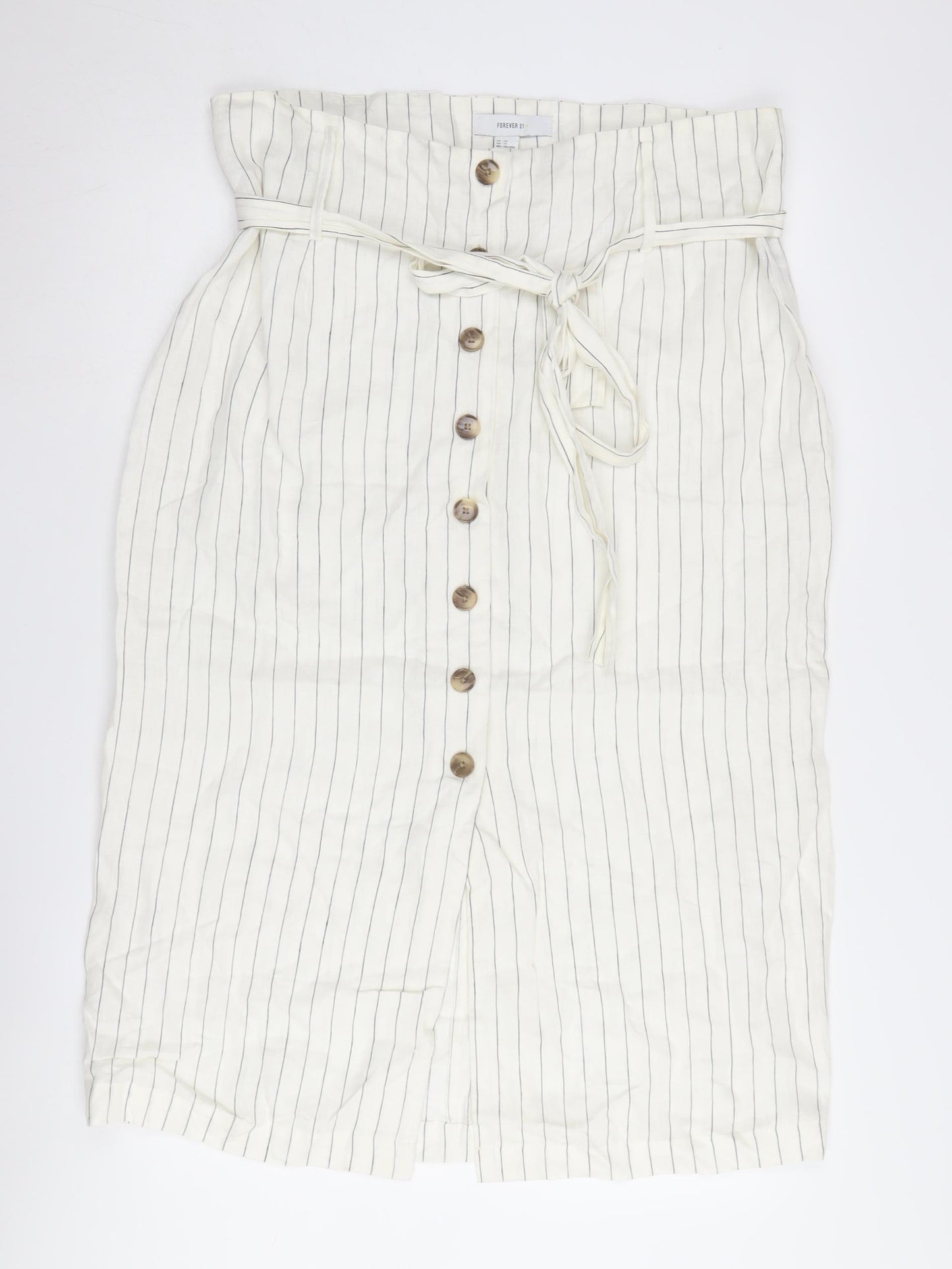 Forever 21 Women's Ivory Striped Midi Pencil Skirt