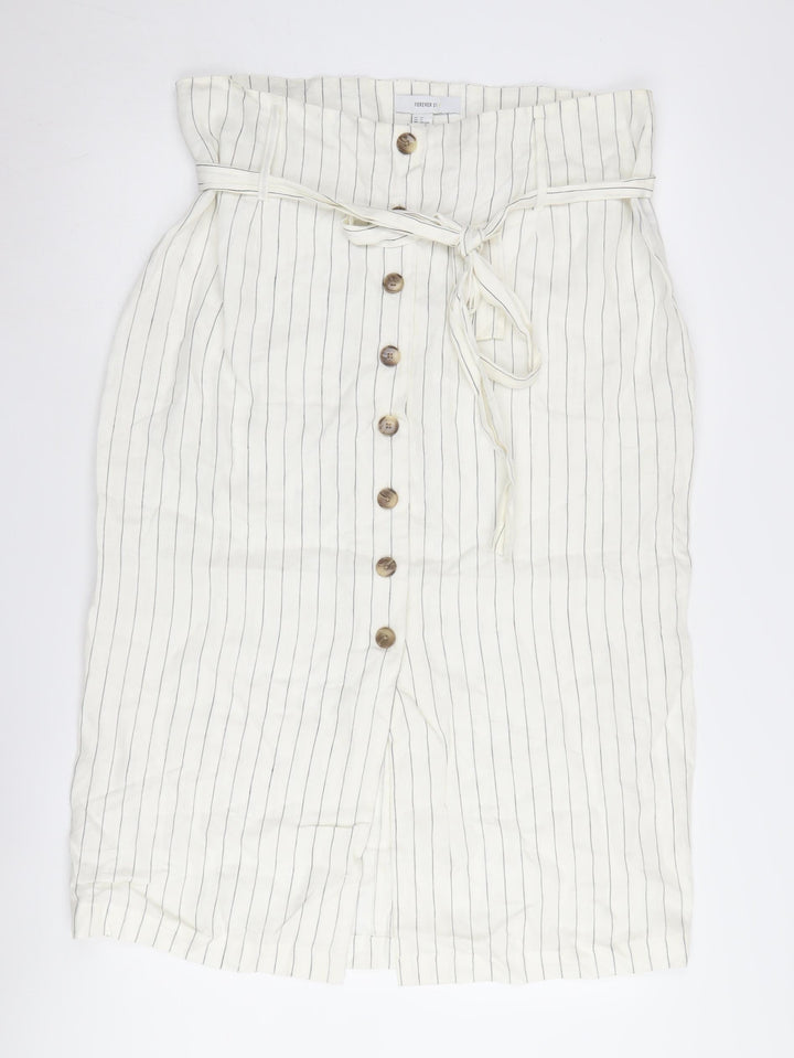 Forever 21 Women's Ivory Striped Midi Pencil Skirt