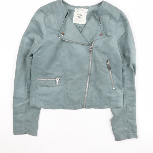 H&M Girls Green Motorcycle Jacket, 11 Years, Zipped Pockets
