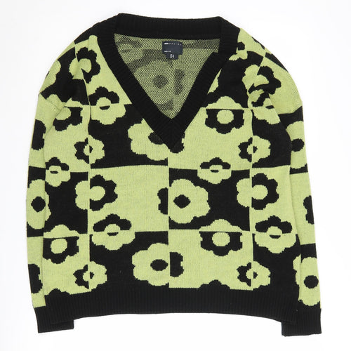 ASOS DESIGN Women's Floral Knit Jumper Size 8 Black/Green