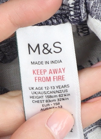 Marks and Spencer Girls Black Floral Cotton Dress 12-13 Years