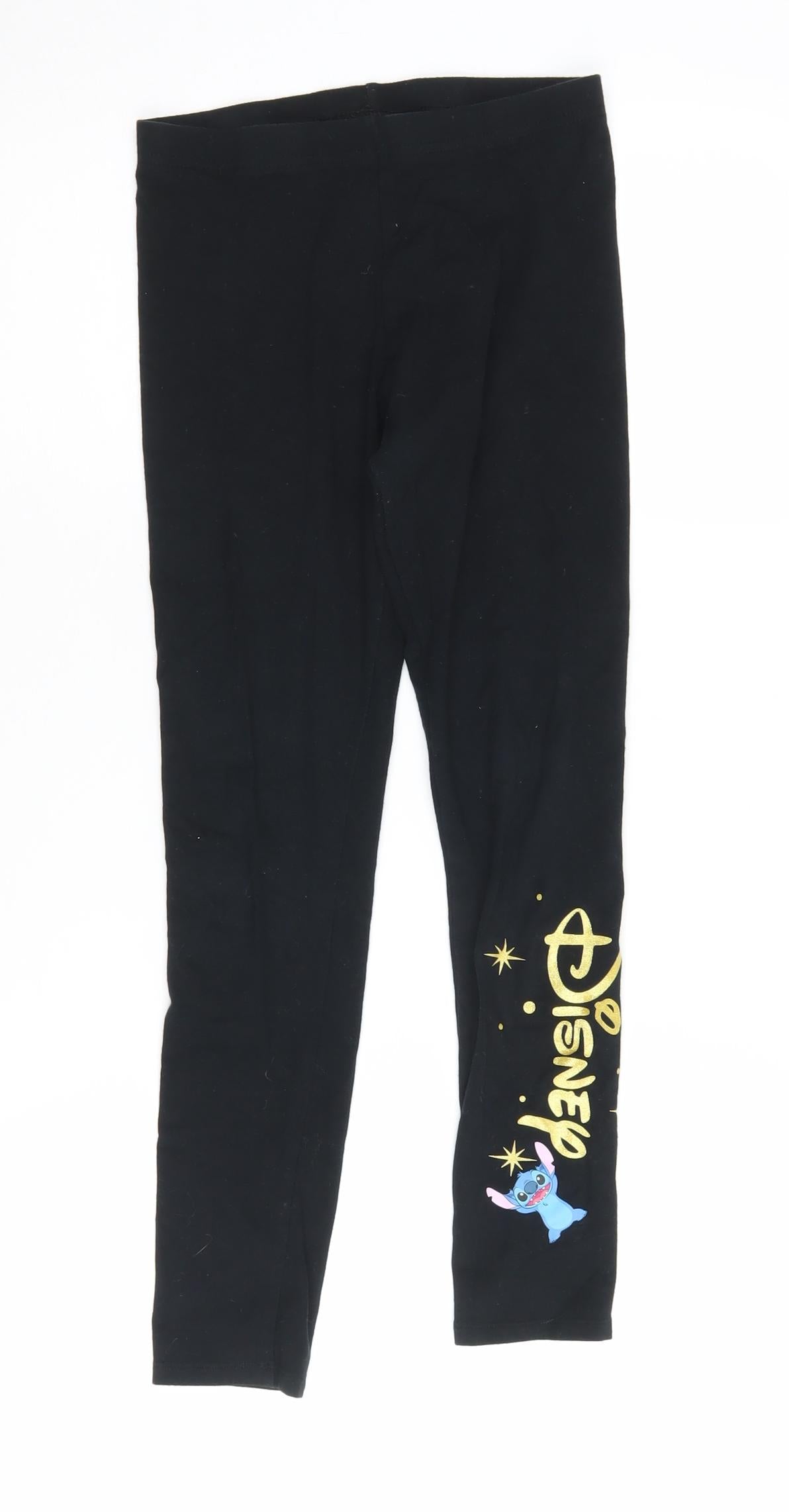 Disney Girls Black Ankle Leggings 11-12 Years Cotton Blend