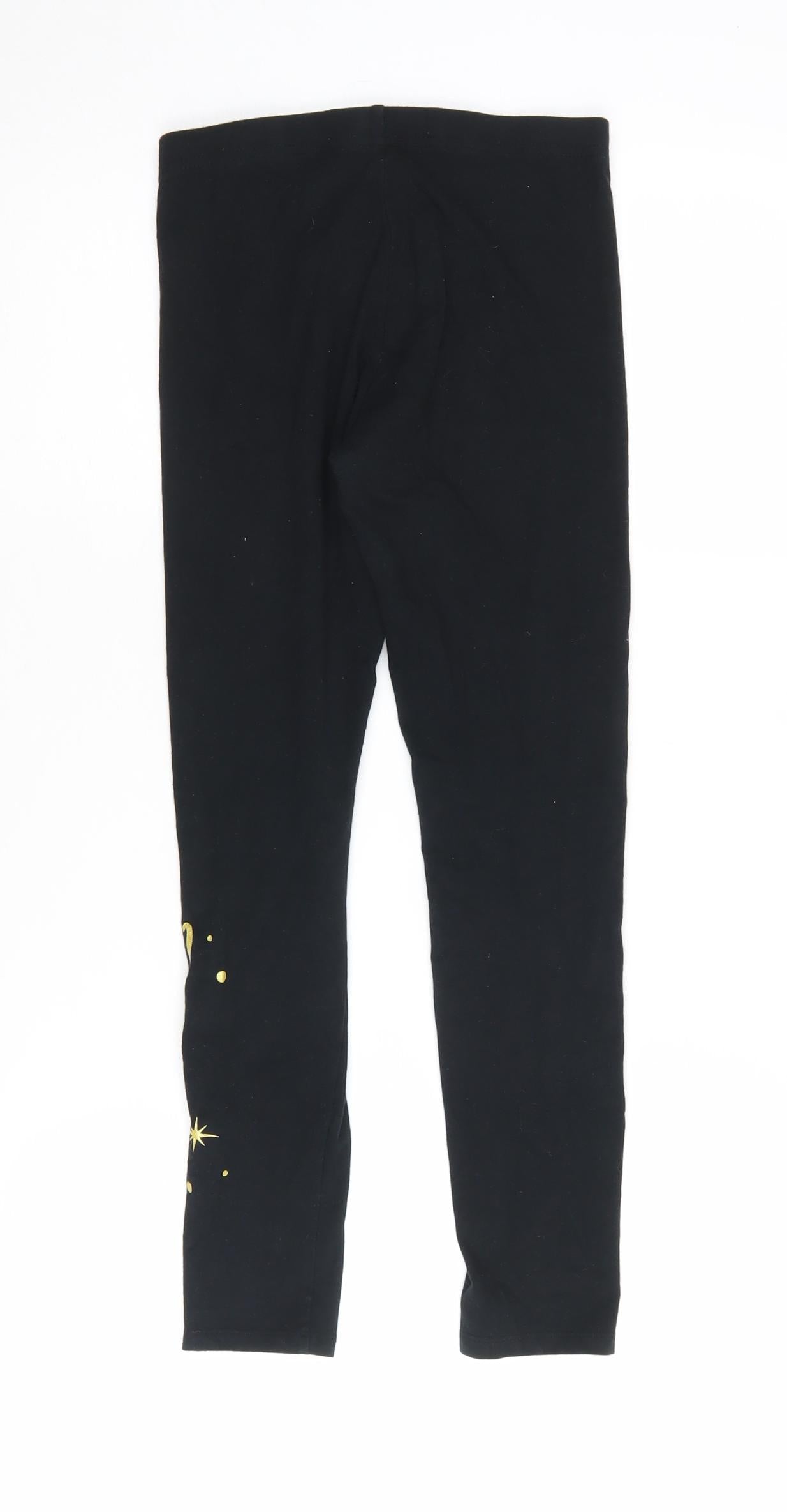 Disney Girls Black Ankle Leggings 11-12 Years Cotton Blend
