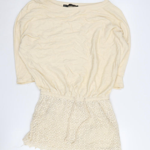 Zara Women's Beige S Short Shift Dress with Crochet Detail