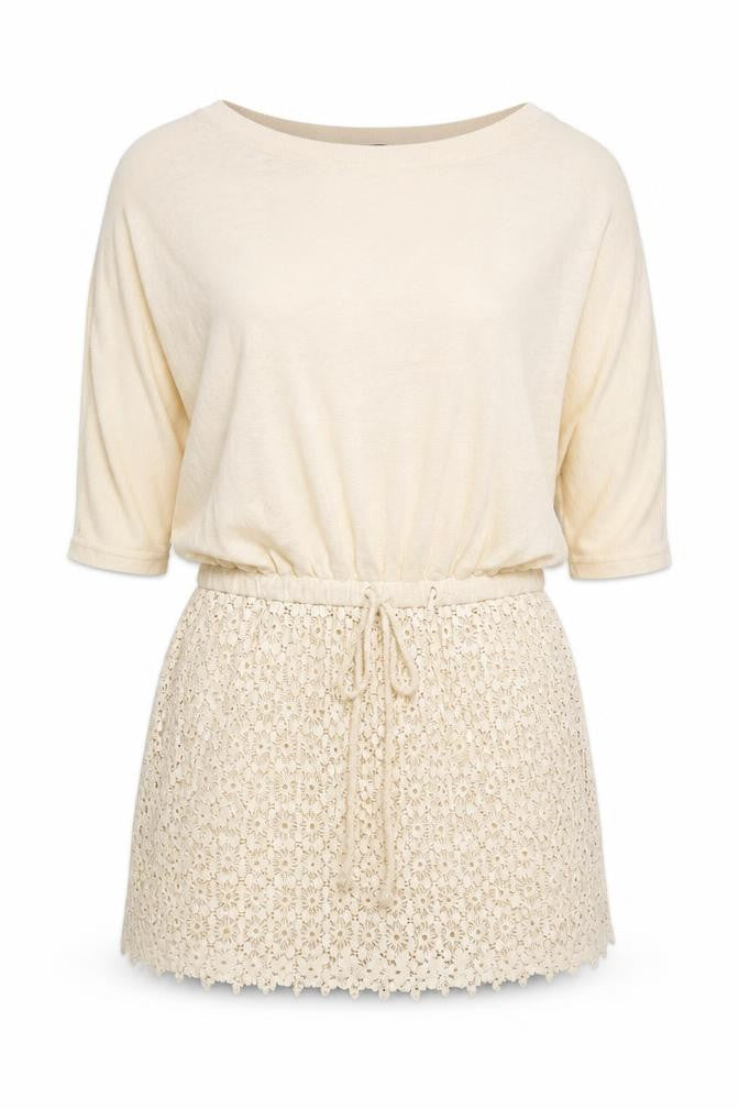 Zara Women's Beige S Short Shift Dress with Crochet Detail