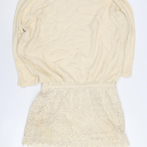 Zara Women's Beige S Short Shift Dress with Crochet Detail