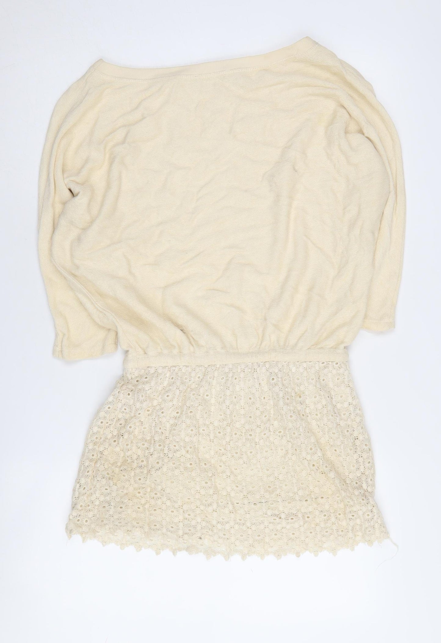 Zara Women's Beige S Short Shift Dress with Crochet Detail