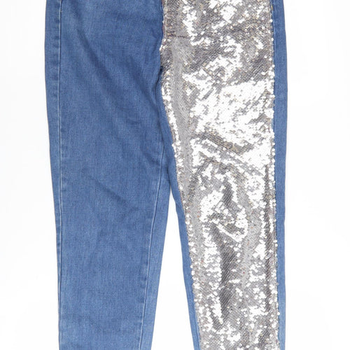 Pull & Bear Women's Blue Sequin Mom Jeans Size 4