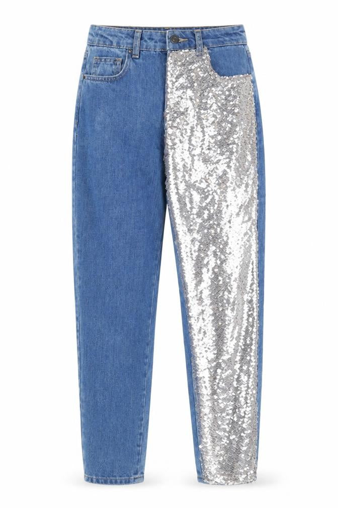 Pull&Bear Women's Blue Sequin Mom Jeans Size 4
