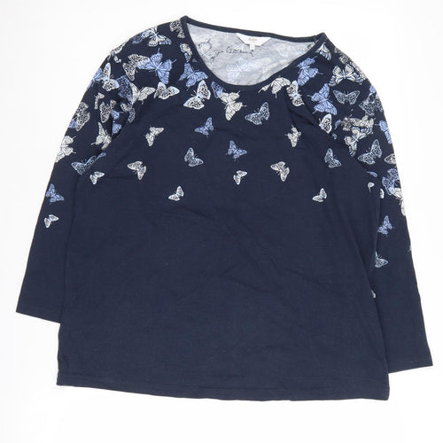 Cotton Traders Womens Blue Butterfly Print T-Shirt Size 16