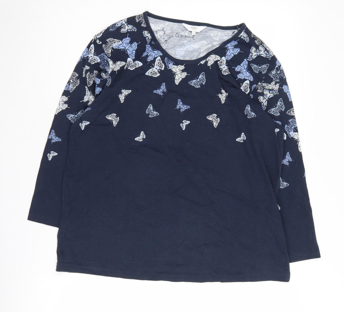 Cotton Traders Womens Blue Butterfly Print T-Shirt Size 16