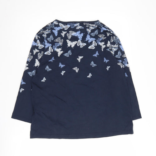 Cotton Traders Womens Blue Butterfly Print T-Shirt Size 16