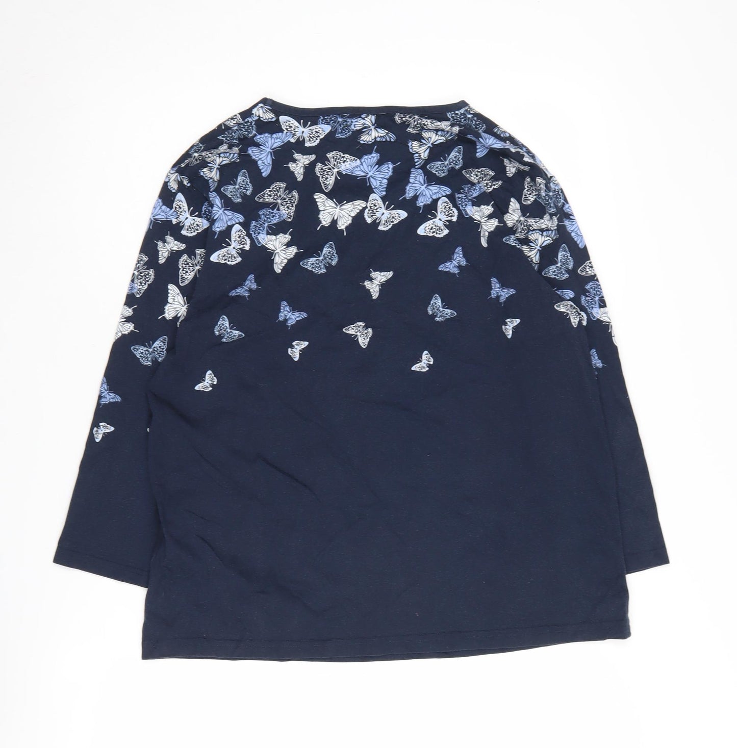 Cotton Traders Womens Blue Butterfly Print T-Shirt Size 16