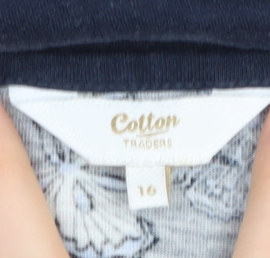 Cotton Traders Womens Blue Butterfly Print T-Shirt Size 16